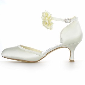 エレガント バックル フォーマル ミッドヒール サテン ピンヒール コンフォート アイボリー 結婚式 靴 アンクル ストラップ 靴 パンプス S1520070716