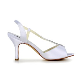 Sandalen Damen Peeptoes Satin Stilettos Brautschuhe Mit Absatz Abendschuhe Weiß Elegante 8 cm High Heels