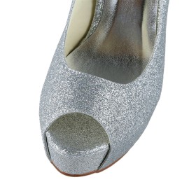 Plateforme Slip On Talon Haut Brillante Paillette Argenté Escarpin Chaussure Pour Femme Peep Toes Chaussure De Mariée