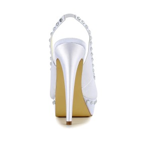 Schoen 13 cm Hoge Hakken Plateau Trouwschoenen Naaldhak Met Strik Witte Pumps