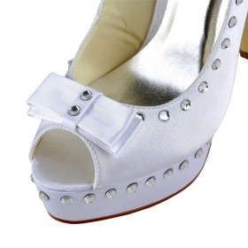 Stilettos Rhinestones Satin 13 cm High Heel Open Toe Formal Dress Shoes Elegant Pumps Bridal Shoes White Platform