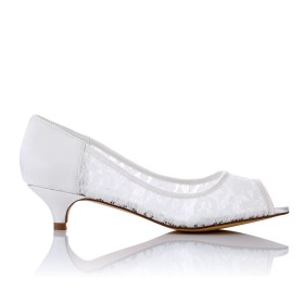 Schuhe Elegante Pumps Peeptoes Kitten Heel Mit Absatz Weiß 4 cm Low Heel Abendschuhe Aus Spitze Brautschuhe