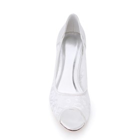 Schuhe Elegante Pumps Peeptoes Kitten Heel Mit Absatz Weiß 4 cm Low Heel Abendschuhe Aus Spitze Brautschuhe