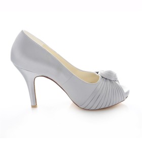 Elegant With Bowknot Wedding Shoes For Women Stiletto Gray Platform Heel High Heels Peep Toe Pumps Dress Shoes