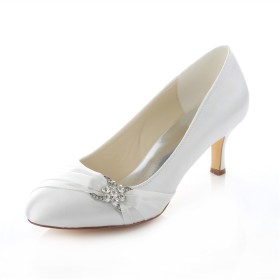 6 cm Heel Satin Formal Dress Shoes Pointed Toe Stiletto Slip On Ivory Wedding Shoes For Bridal Pumps Womens Shoes