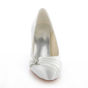 Scarpe Da Sposa Decolte Con Fiocco Eleganti Raso 6 cm Tacco Medio Tacco A Spillo Con Strass Scarpe Da Cerimonia