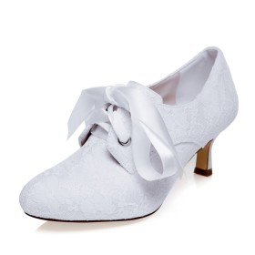 Stilettos Schnürschuhe Spitze Mit Schleife High Tops Brautschuhe 6 cm Mittlerer Absatz Abendschuhe Weiße Schuhe Elegante