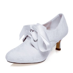 Stringati Scarpe Da Sposa Tacco Medio Con Fiocco Elegante Pizzo Scarpe Comode Bianco Scarpe Da Cerimonia