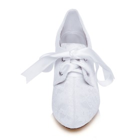 Stilettos Schnürschuhe Spitze Mit Schleife High Tops Brautschuhe 6 cm Mittlerer Absatz Abendschuhe Weiße Schuhe Elegante