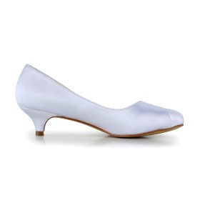 Elegante Satin Brautschuhe Schlupfschuh Schuhe Damen Weiß Stöckelschuhe Abendschuhe Mit 4 cm Niedriger Absatz Kitten Heel