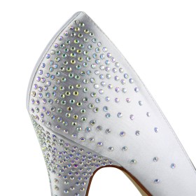 Platform Heel 5 inch High Heeled White Closed Toe Wedding Shoes For Bridal Pumps
