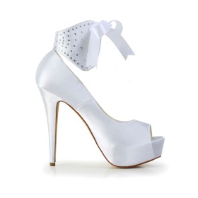 Weiße Stilettos Elegante Mit Strasssteine Schnürschuhe Schuhe Damen Brautschuhe Abendschuhe High Tops Plateau Stöckelschuhe High Heel