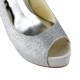 A Talon Paillette Argenté Chaussure De Soirée Peep Toes Escarpin Chaussure À Boucle Plateforme