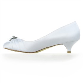 4 cm Low Heel Schlupfschuhe Weiß Pumps Brautschuhe Mit Kristall Kitten Heel Schuhe Damen Abendschuhe Elegante