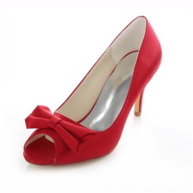 Pumps With Bowknot Red Peep Toe 3 inch High Heel Dress Shoes