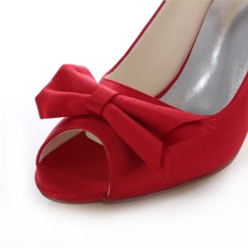 Pumps With Bowknot Red Peep Toe 3 inch High Heel Dress Shoes