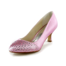 Pinke Elegante Pumps Mit 6 cm Mittlerer Absatz Satin Mit Strasssteine Damenschuhe