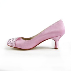 Bout Fermé Escarpins Chaussures Pour Femme Talons Aiguilles Talon 6 cm Rose Satin Ceremonie Strass
