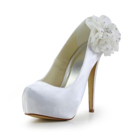 Chaussure Mariage Chaussure Femme Avec Strass Satin Talon Aiguille Blanche Belle Escarpin Plateforme Ceremonie Talon Haut 13 cm