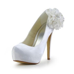 ピンヒール シューズ レディース パンプス 結婚式 靴 高いヒール フォーマル サテン ラウンド トゥ 厚底 白い S4120140729