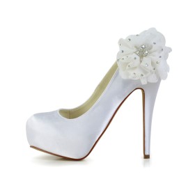 Eleganti Scarpe Sposa Decollete Tacco A Spillo Plateau Raso Con Tacco Alto Con Strass Bianchi Scarpe Cerimonia