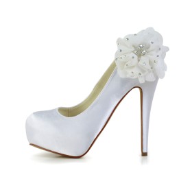 ピンヒール シューズ レディース パンプス 結婚式 靴 高いヒール フォーマル サテン ラウンド トゥ 厚底 白い S4120140729