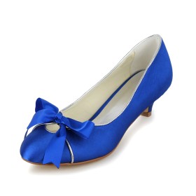 Kitten Heel Ceremonie Talon Bas Chaussures Escarpin Bleu Electrique Noeud