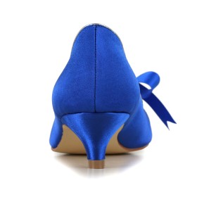 Kitten Heel Ceremonie Talon Bas Chaussures Escarpin Bleu Electrique Noeud