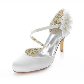 Slip On With Ankle Strap Satin Beautiful Sandals 3 inch High Heeled Dress Shoes White With Ruffle