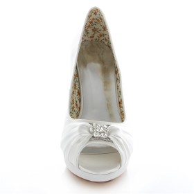 Plateau Brautschuhe Pfennigabsatz Elegante Ivory Mit 10 cm Hohe Absatz Satin Pumps Damenschuhe