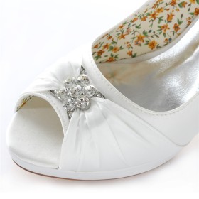 Bowknot Wedding Shoes For Women Open Toe Rhinestones Platform Heel 4 inch High Heel Pumps