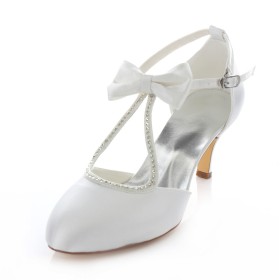 Sandals Ivory Formal Dress Shoes With Ankle Strap Mid High Heeled Satin Stiletto Elegant