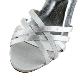 Satin 6 cm Heeled Ankle Strap Beautiful Light Gray Sandals Peep Toe Stiletto