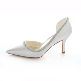 8 cm High Heel White Pointed Toe Wedding Shoes For Bridal Dress Shoes Satin Closed Toe Pumps Stilettos Womens Shoes