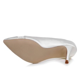 Weiß Stiletto Stöckelschuhe Schuhe Abendschuhe Mit 8 cm Hohe Absatz Hochzeitsschuhe Frühjahr Satin