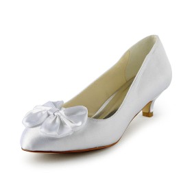 Wedding Shoes For Women 4 cm Low Heel Kitten Heel Bowknot White Cute Pumps