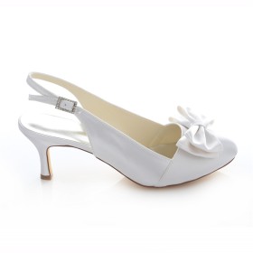 Cerimonia Con Fiocco Tacco Medio Eleganti Bianco Decolte Di Raso Slingback Tacchi A Spillo