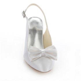 Cerimonia Con Fiocco Tacco Medio Eleganti Bianco Decolte Di Raso Slingback Tacchi A Spillo