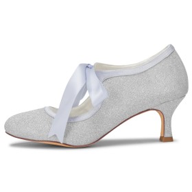 Aus Spitze Elegante Schuhe Stiletto 6 cm Mittlerer Absatz Schnürschuhe Silber Brautschuhe