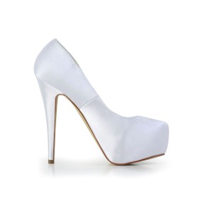 Bout Rond Escarpins Talon 13 cm Elegante Plateforme Chaussures Mariée Blanche Satin Chaussures Pour Femmes