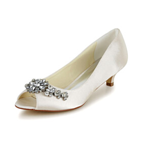 Wedding Shoes For Women Dress Shoes Open Toe Shoes With Rhinestones Low Heels Pumps