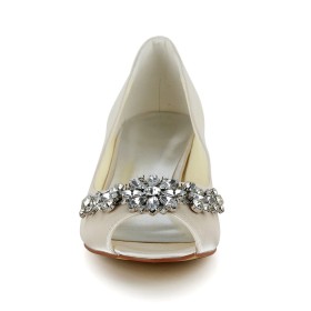 Avec Cristal Escarpins D Ete Strass Bout Ouvert Petit Talon 4 cm Slip On Elegante Chaussure Mariée Chaussures