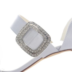 Summer 3 inch High Heel Wedding Shoes For Women Sandals For Women Light Gray Cute Satin Dress Shoes Rhinestones