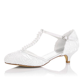 Beaded Dress Shoes White Beautiful Sandals For Women Wedding Shoes Lace Low Heeled Round Toe