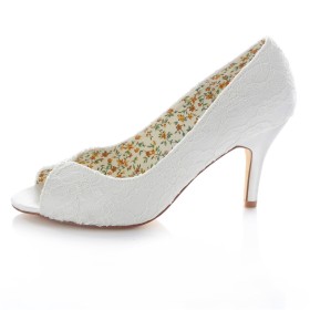 Scarpe Sposa Scarpe Da Cerimonia Decollete Pizzo Tacchi Spillo Estivi Avorio Con Tacchi Alto