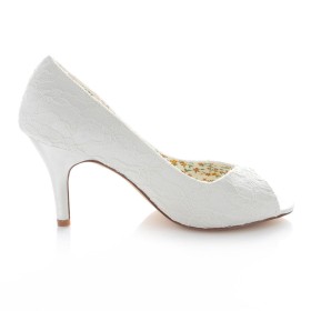 Scarpe Sposa Scarpe Da Cerimonia Decollete Pizzo Tacchi Spillo Estivi Avorio Con Tacchi Alto