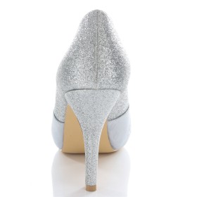 Platform Bridal Shoes Open Toe Silver 10 cm High Heel Glitter Pumps