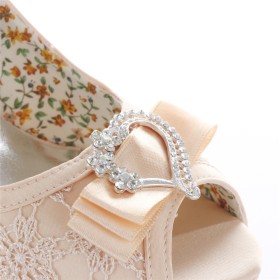 Platform Heel Lace Rhinestones Pumps Peep Toe Shoes High Heel Champagne Dress Shoes Bridal Shoes Elegant