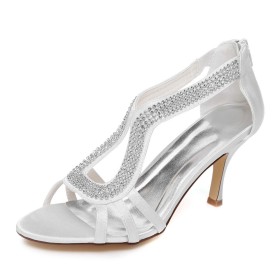 Wedding Shoes Sandals Rhinestones Dance Stilettos 3 inch High Heel Peep Toe
