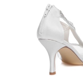 Eleganti Scarpe Da Sposa Con Strass Con Lacci Con Tacco Alto Di Raso Tacco A Spillo Scarpe Da Ballo Bianche Cerimonia Sandali